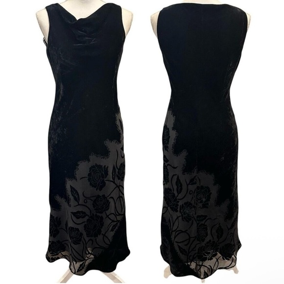 Evan Picone Dresses & Skirts - Vintage Evan Picone Black Velvet Cowl Neck Floral Midi Dress